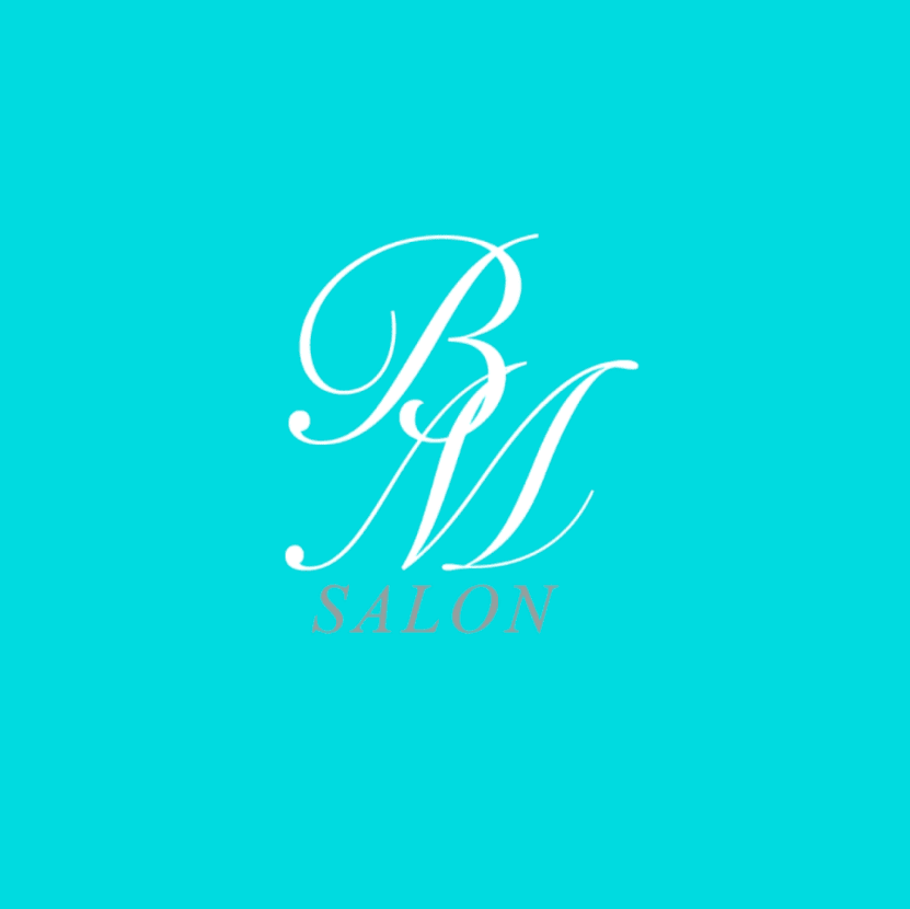 BM Salon logo on turquoise background.